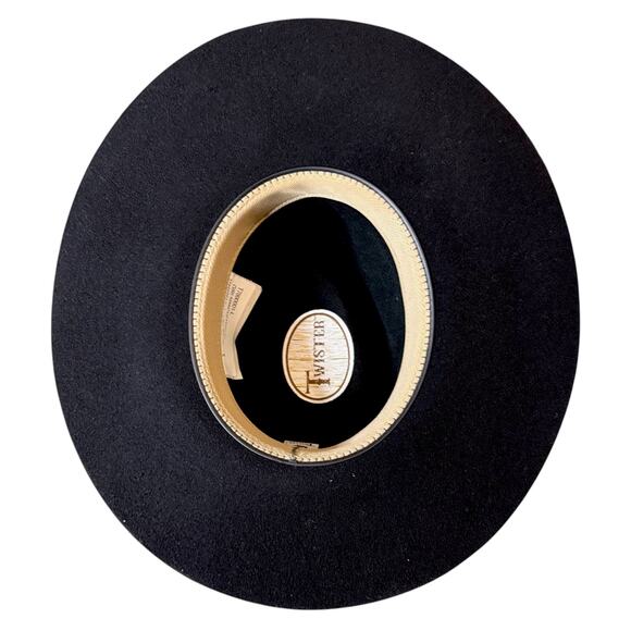 NWT Twister Pinch Front Cowgirl Hat Girls Black Felt Flat 3.5” Brim Western  L main image 4